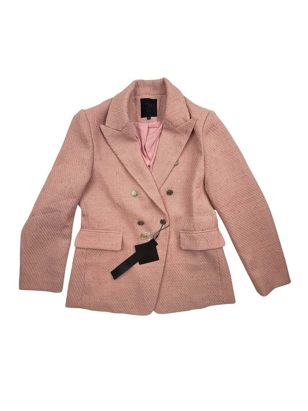 Mina Self Pink Metallic Tweed Double Breasted Blazer Jacket L